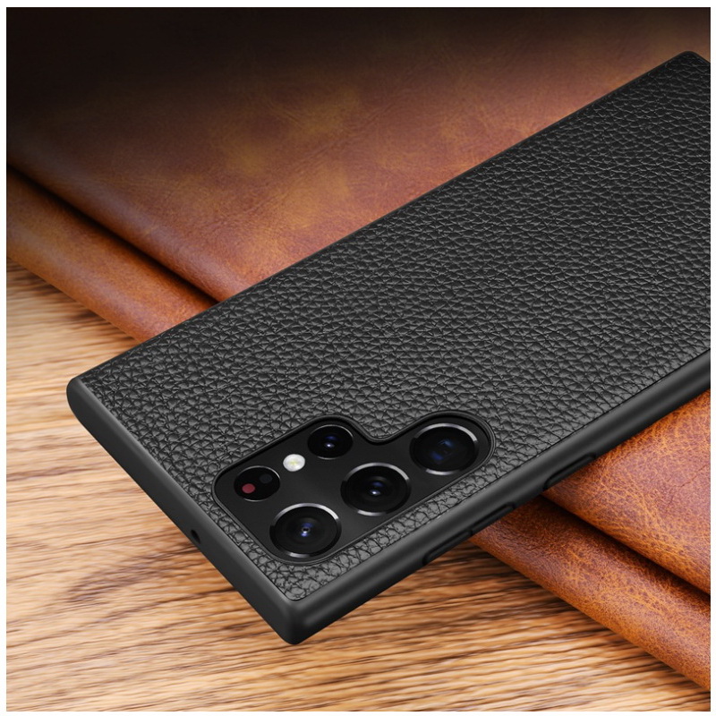 เคส Samsung Galaxy S22 Ultra 5G #เคสฝาหลังหนังแท้ผิวลิ้นจี่ Luxury genuine leather case