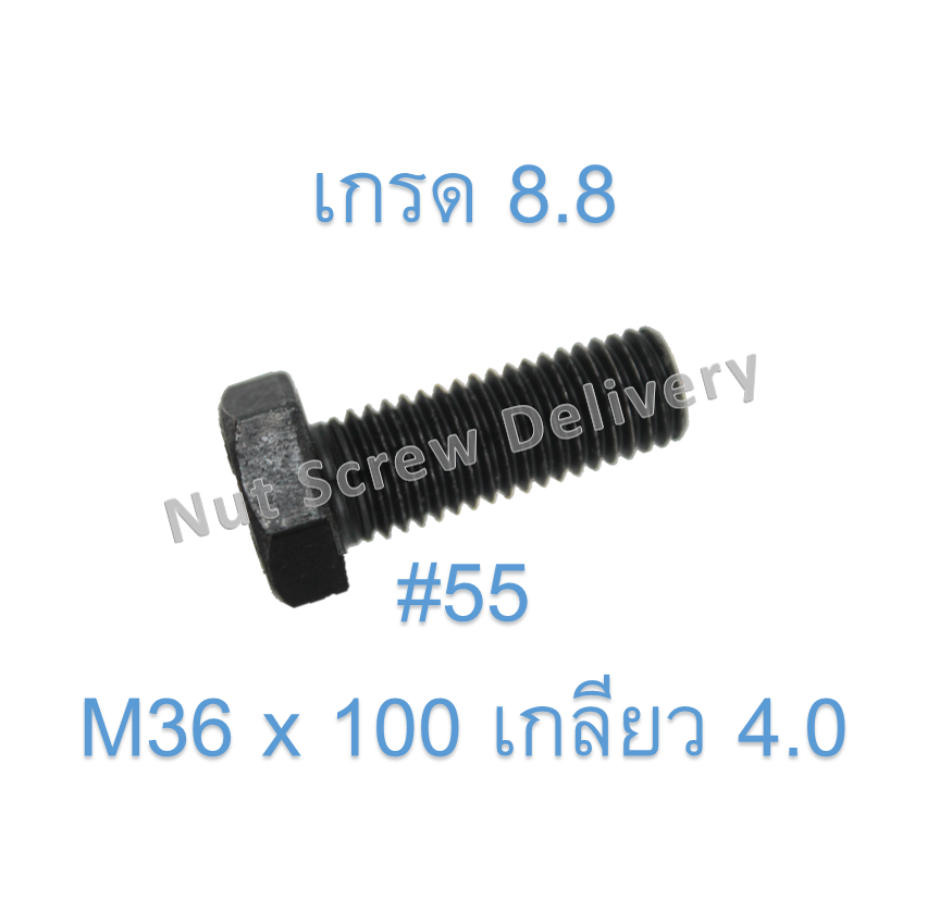 สกรูหัวเหลี่ยมมิลดำ M36 x 100 (เกลียว 4.0) ขอบ #55 เกรด 8.8
