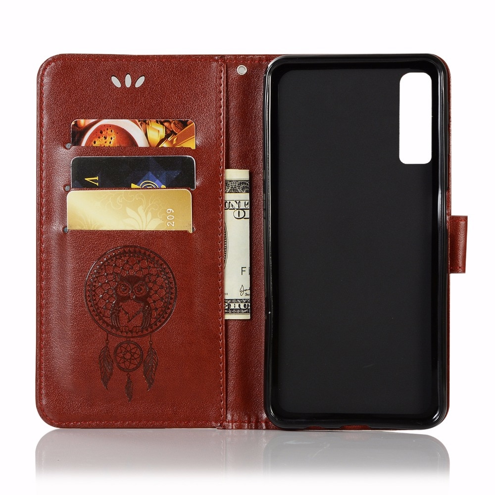 Case Samsung Galaxy A7 (2018) #เคสฝาพับแบบกระเป๋าสตางค์ฝาพับหนัง PU ลายนกฮูก Dream Catcher Owl