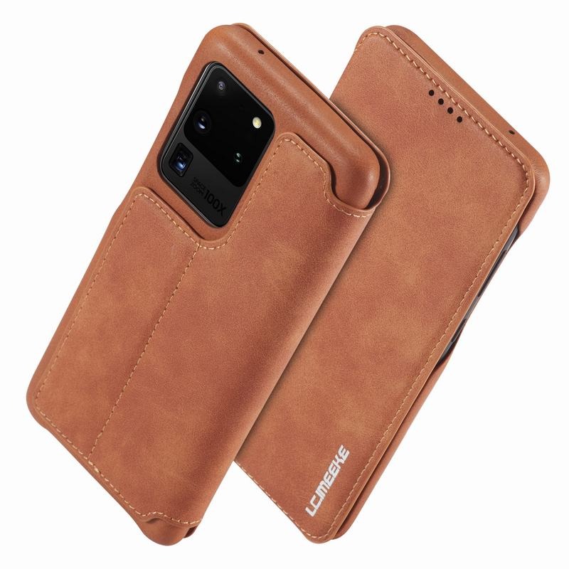 เคส Samsung Galaxy S20 Ultra / S20 Ultra 5G #เคสฝาพับหนัง PU มีช่องใส่บัตร LC.IMEEKE Retro Style Leather Card Holder