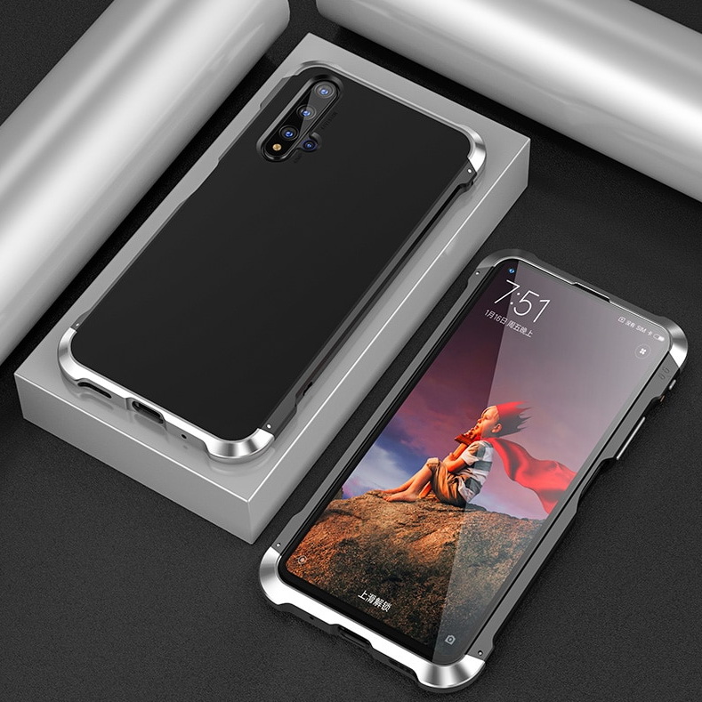 เคส Huawei Nova 5T #เคสฝาหลังกรอบโลหะบนล่างกันกระแทก + ฝาครอบหลังพลาสติก Shockproof Metal Frame + PC Cover Phone Case with Buckle