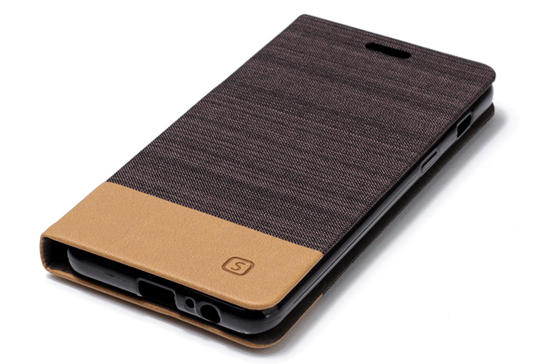 เคส Samsung Galaxy A8+(2018) #เคสฝาพับหนัง PU Canvas Leather Coated PC Case #เคสคุณภาพดีราคาถูก