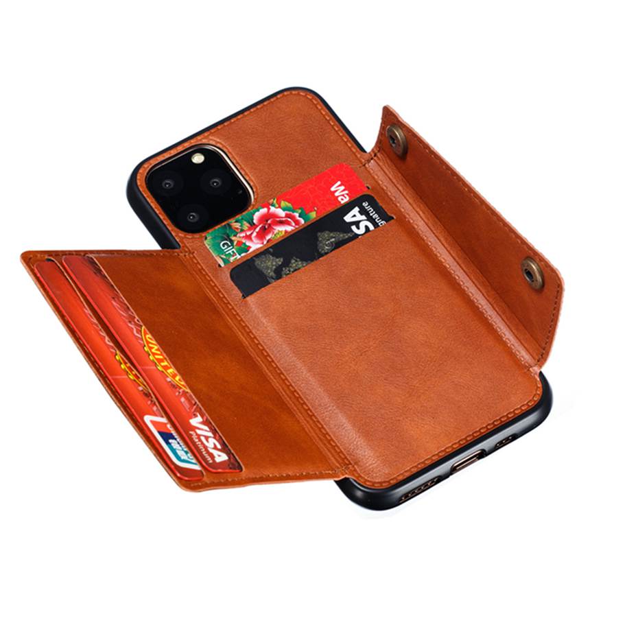 Case iPhone 11 6.1 inch #เคสฝาหลัง TPU เคลือบหนัง PU มีที่เก็บบัตร PU Leather Coated TPU Card Holder Magnetic Kickstand