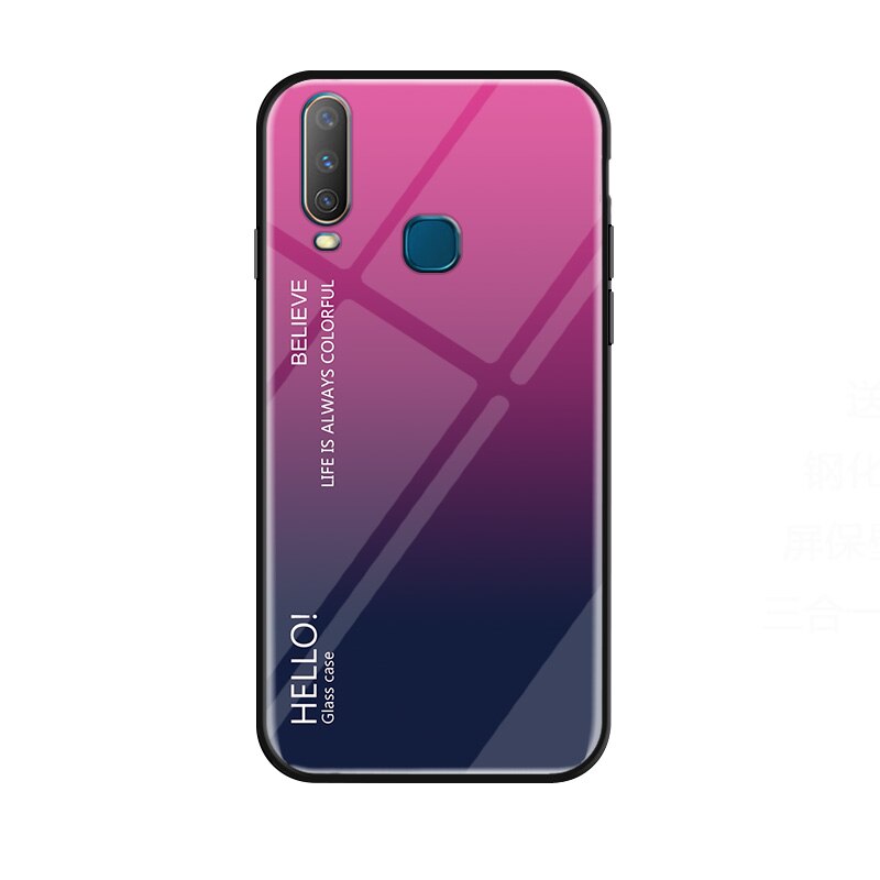 Case vivo Y17 #เคสฝาหลัง กระจกสีไล่โทนสี Glass + PC + TPU Hybrid Case
