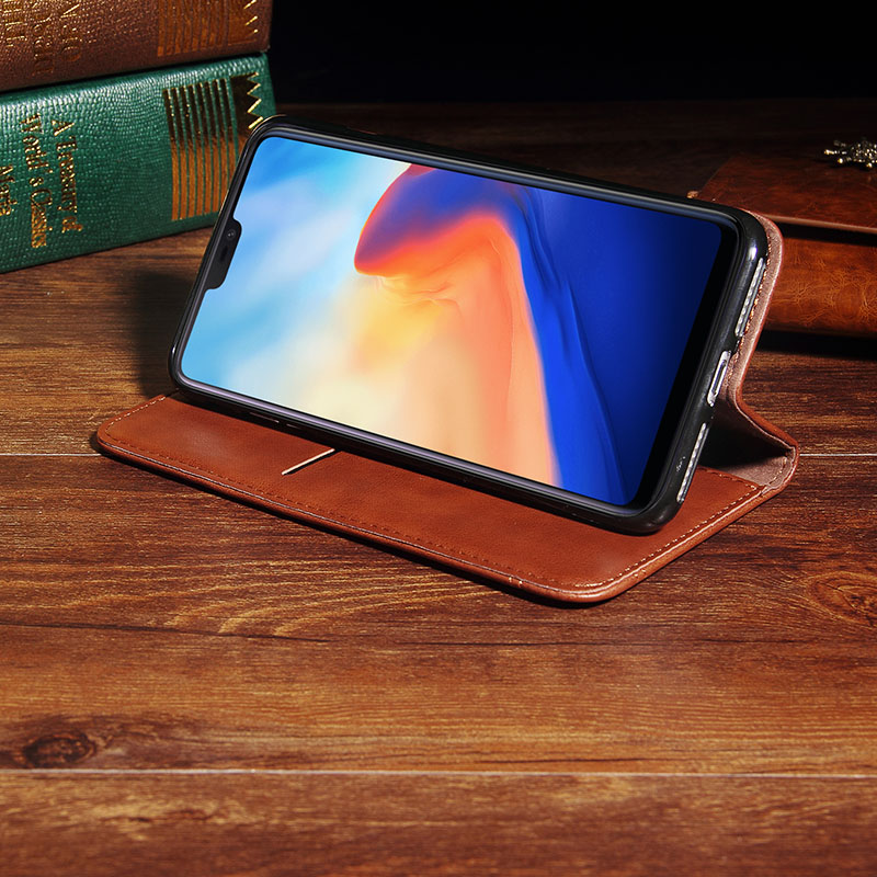 เคส OnePlus 6 #เคสฝาพับหนัง PU Crazy Horse Texture Retro Leather Auto-absorbed Wallet คุณภาพดี