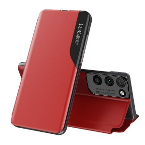 เคส Samsung Galaxy S21 Ultra #เคสฝาพับเคลือบผิวหนัง PU มีช่องวิวด้านข้างพับวางตั้งได้ Smart Flip kickstand leather Cover