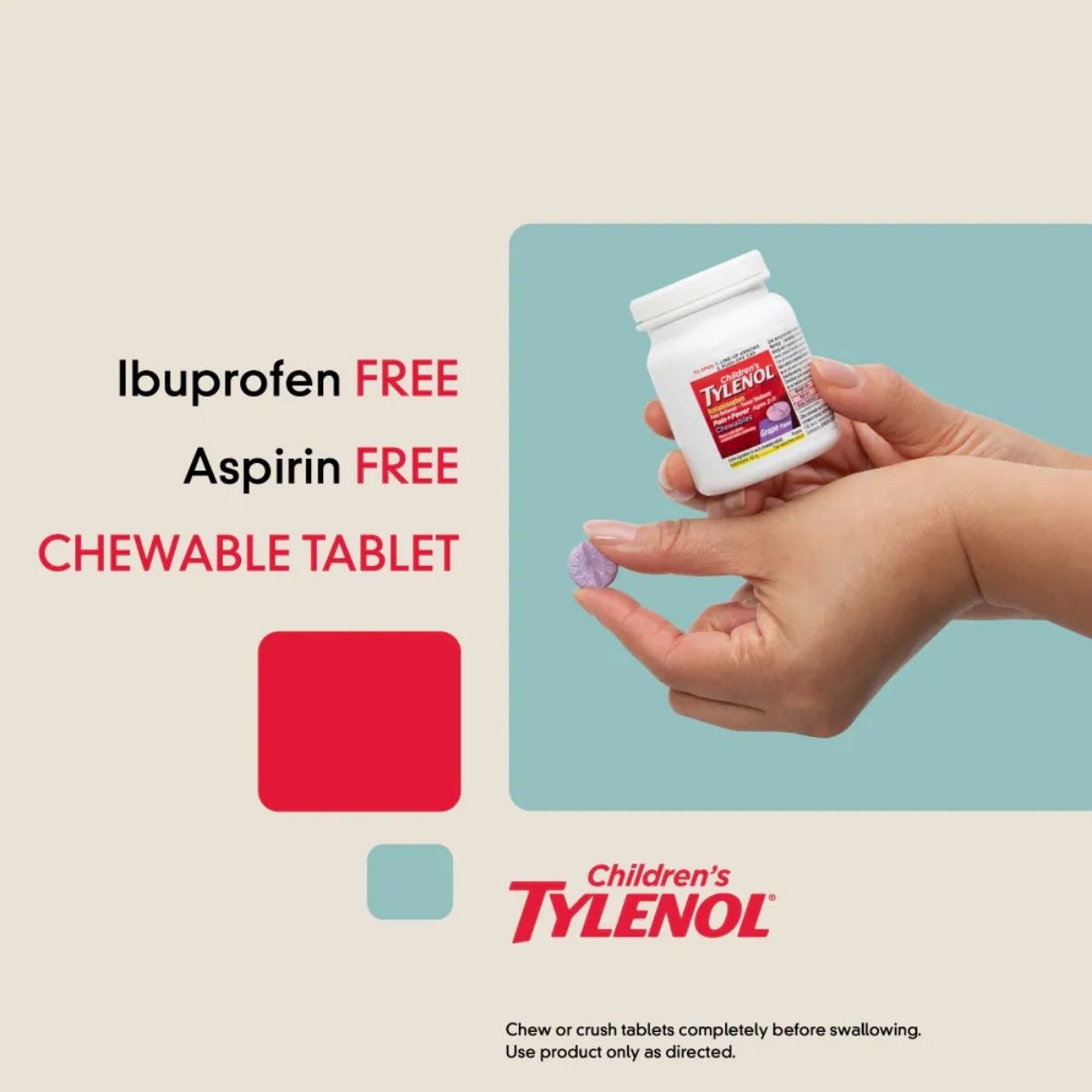 40% Sale!!! EXP.12/2025 Tylenol® Childrens Pain Plus Fever 160mg Grape Flaver, 24 Chewable Tablets ยาลดไข้สำหรับเด็กเม็ดเคี้ยว รสองุ่น