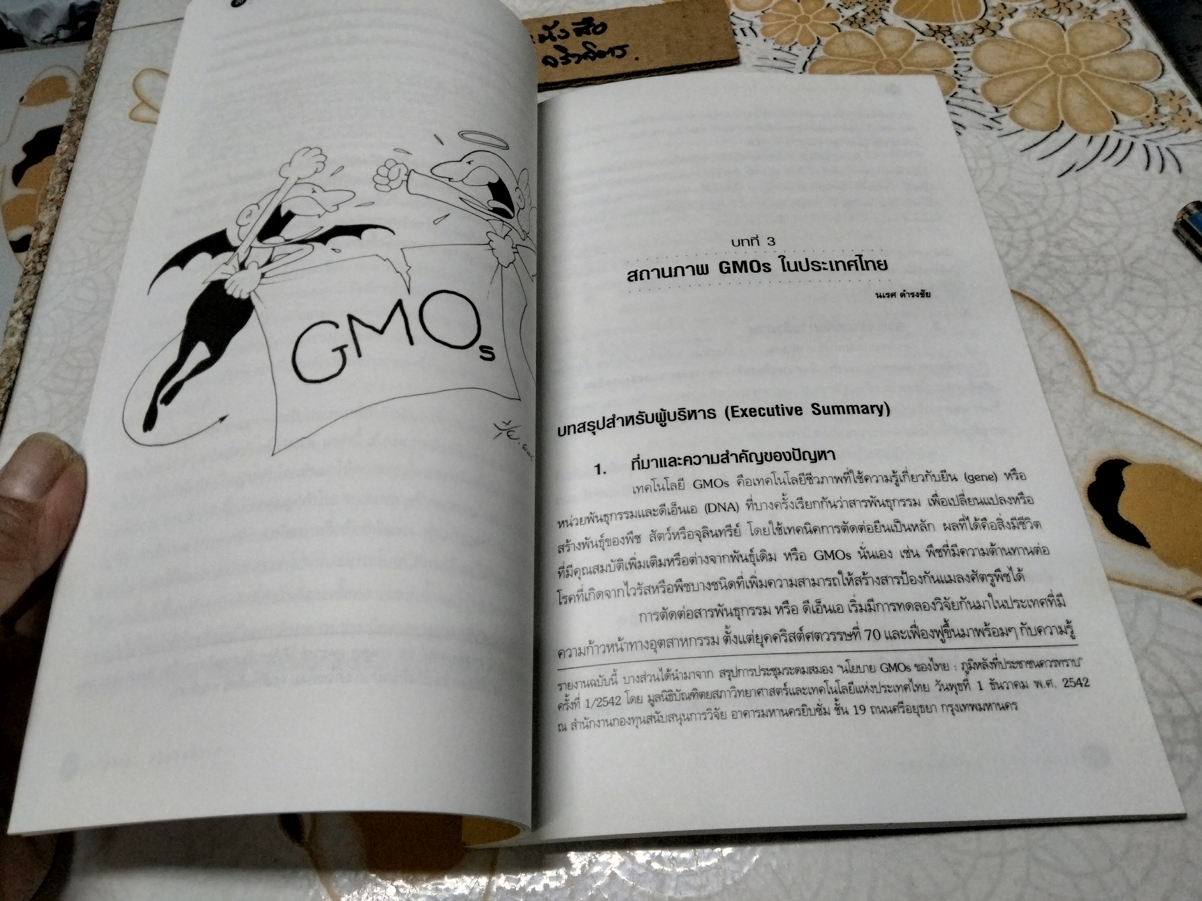 GMOs มหัศจรรย์หรือมหันตภัยของสหัสวรรษ โดย มูลนิธิบัณฑิตยสภาวิทยาศาสตร์และเทคโนโลยีแห่งประเทศไทย พิมพ์ครั้งแรกพ.ศ 2543