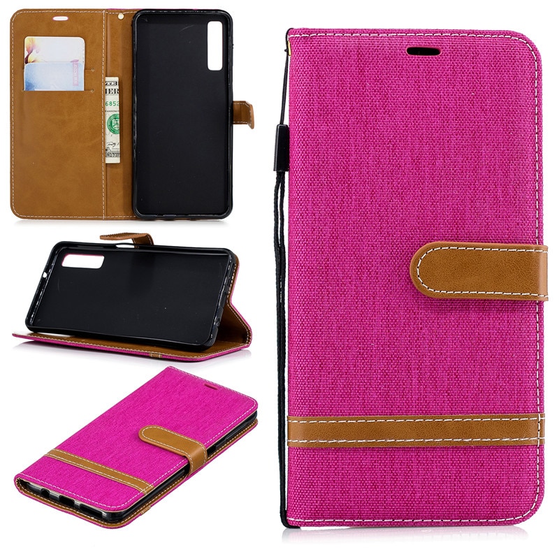 Case Samsung Galaxy A7 (2018) #เคสฝาพับหนัง PU พร้อมสายคล้องมือ สีสันสดใส