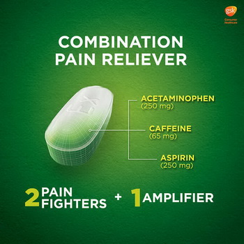 Excedrin® Extra Strength 24 or 100 Caplets สีเขียว Headache relief starts in just 15 minutes