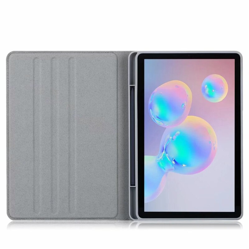 Case Samsung Galaxy Tab S6 Lite 10.4 SM-P610 P615 P617 #เคสฝาพับหนัง PU ลายผิวผ้ามีช่องใส่ปากกา with Pencil Holder Stand Business Card Slot Cover