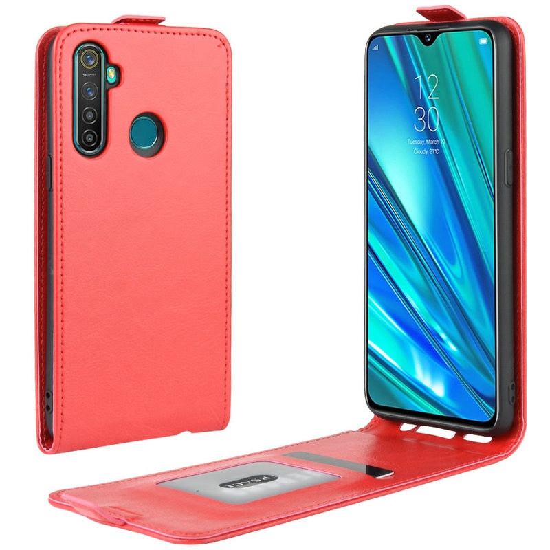 Case Realme 5 Pro #เคสฝาพับหนัง PU Crazy Horse แนวตั้ง พร้อมช่องเสียบการ์ด