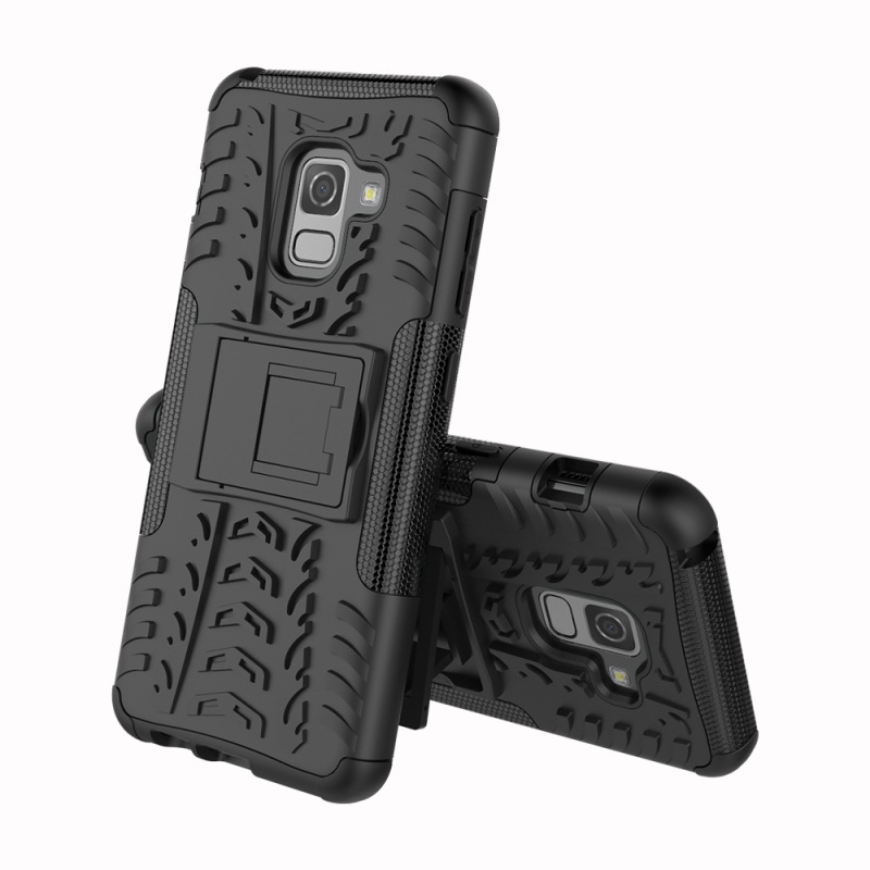 เคส Samsung Galaxy A8 2018 #เคสฝาหลังกันลื่น Cool Tyre Pattern Kickstand (PC + TPU) สวยงามทันสมัย