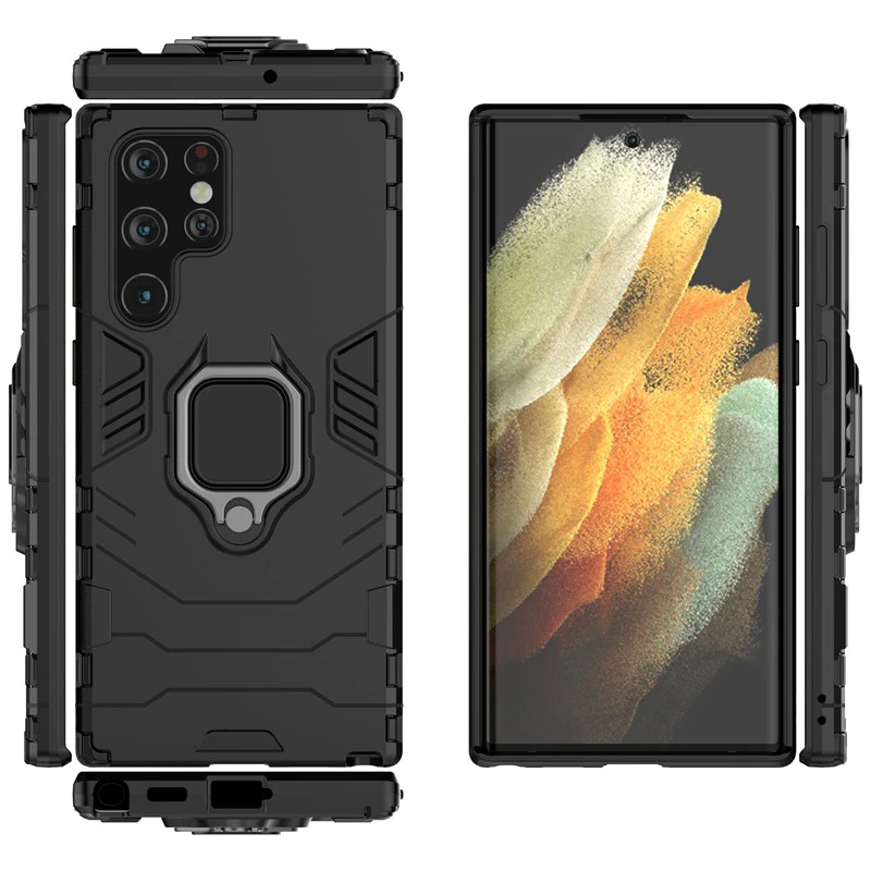 เคส Samsung Galaxy S23 Ultra 5G#เคสฝาหลังพลาสติกแข็ง +TPU Hybrid Case มีแหวนสวมนิ้วโลหะ