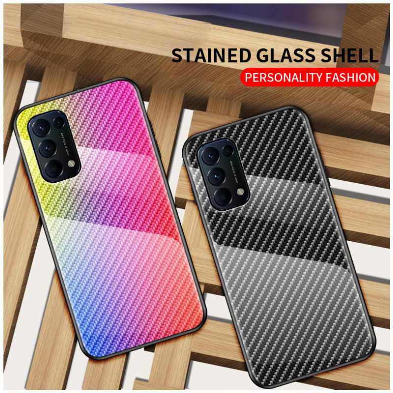 เคส OPPO Reno 6Z 5G #เคสฝาหลัง Gradient Color ลายคาร์บอนไฟเบอร์ Carbon fiber texture Glass Hybrid Soft Silicone Cover (สินค้าตัวอย่างสินค้าจริงตรงตามรุ่น)