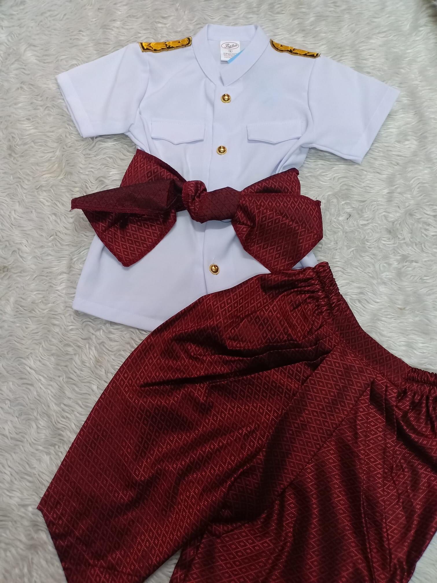 ชุดไทยเด็กชาย ราชประแตนแขนสั้นกับโจงและผ้าคาดเอว