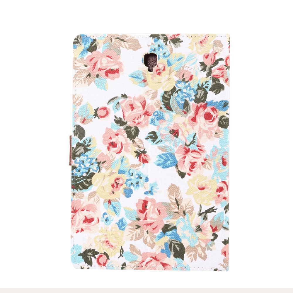 เคส Samsung Galaxy Tab S4 10.5 นิ้ว T830 #เคสฝาพับแบบกระเป๋าสตางค์หนัง PU ผิวผ้าลายดอกไม้ Flower Cloth Skin PU Leather