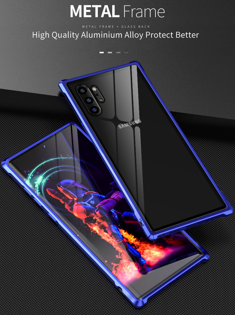 Case Samsung Galaxy Note 10+ #เคสกรอบโลหะแผ่นหลังกระจกนิรภัยแข็ง Metal Frame + Glass Back Hard Cover