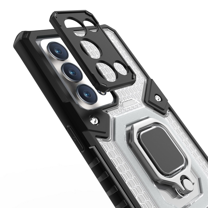 เคส OPPO Reno 6 Pro 5G #เคสฝาหลังกันกระแทกมีแหวนสวมนิ้ว Hybrid Hard PC Soft TPU Bumper Protective Case with 360 Rotation Kickstand