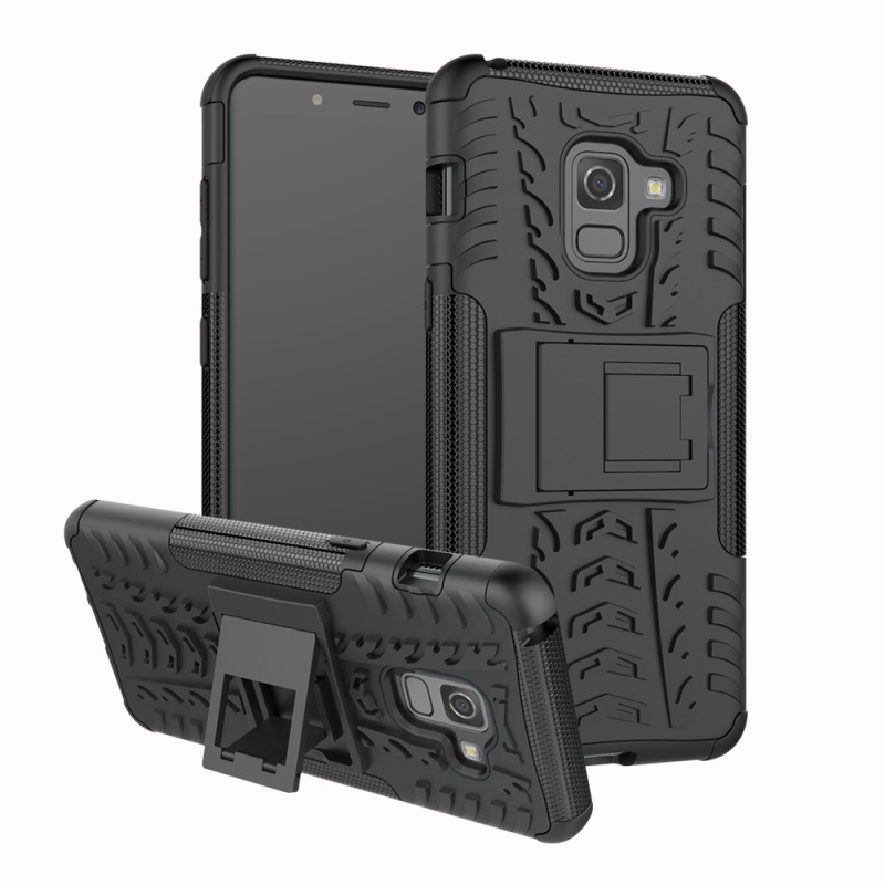 Case Samsung Galaxy A8+ 2018 #เคสฝาหลังกันลื่น Cool Tyre Pattern Kickstand (PC + TPU)