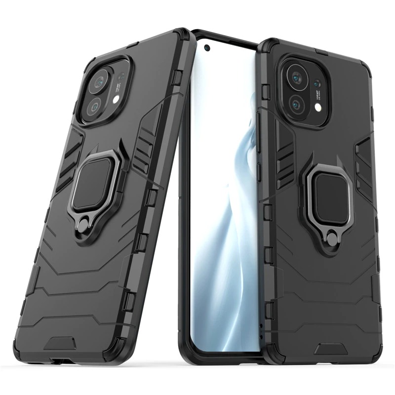 Case Xiaomi Mi 11 #เคสฝาหลังพลาสติกแข็ง +TPU Hybrid Case มีแหวนสวมนิ้วโลหะ