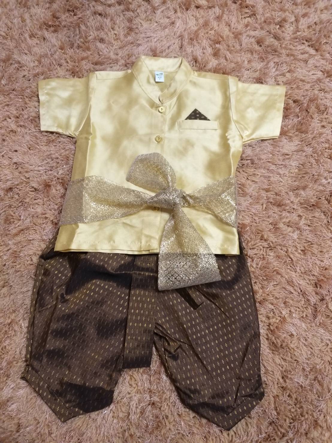 ชุดไทยเด็กชายแขนสั้น ผ้าไหมอิตาลี