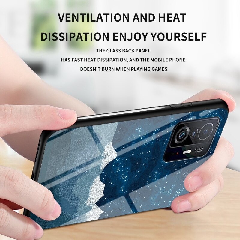 เคส Xiaomi 11T / 11T Pro #เคสฝาหลัง Gradient Color Glass + PC + TPU Hybrid Case