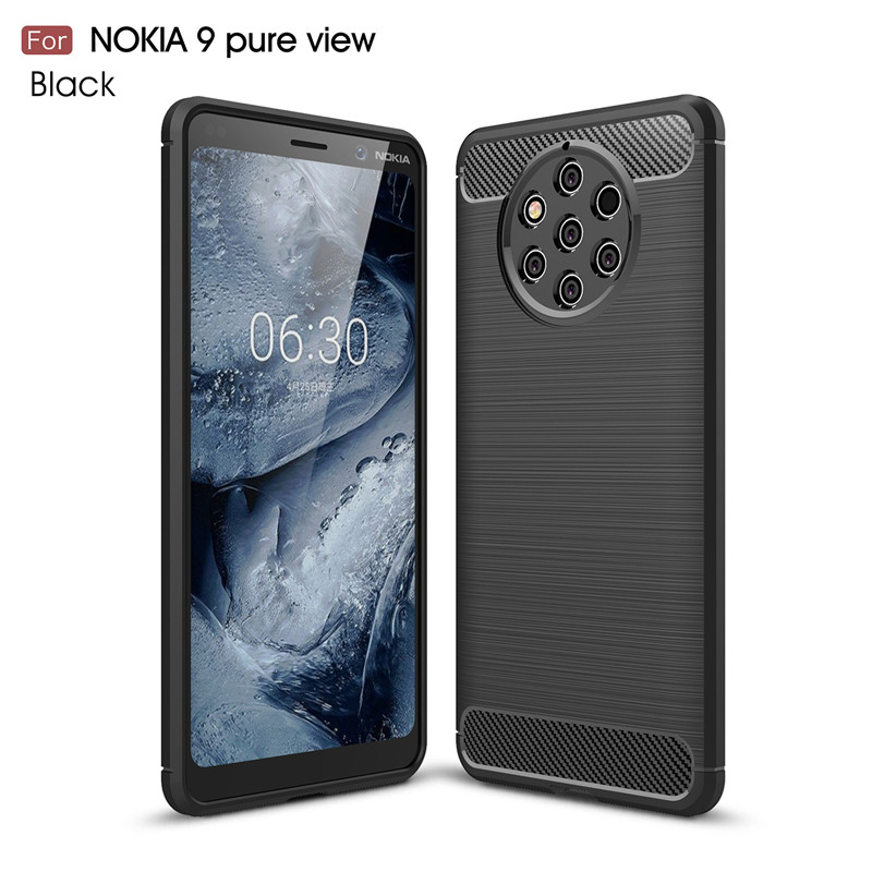 เคส Nokia 9 PureView #เคสฝาหลัง TPU นิ่มคาร์บอนไฟเบอร์ผิวแบบขัดแปรง