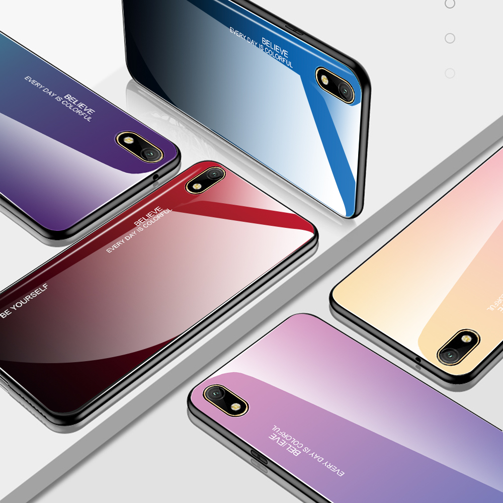 Case Huawei Y5 (2019) #เคสฝาหลัง กระจกสีไล่โทนสี Glass + PC + TPU Hybrid Case