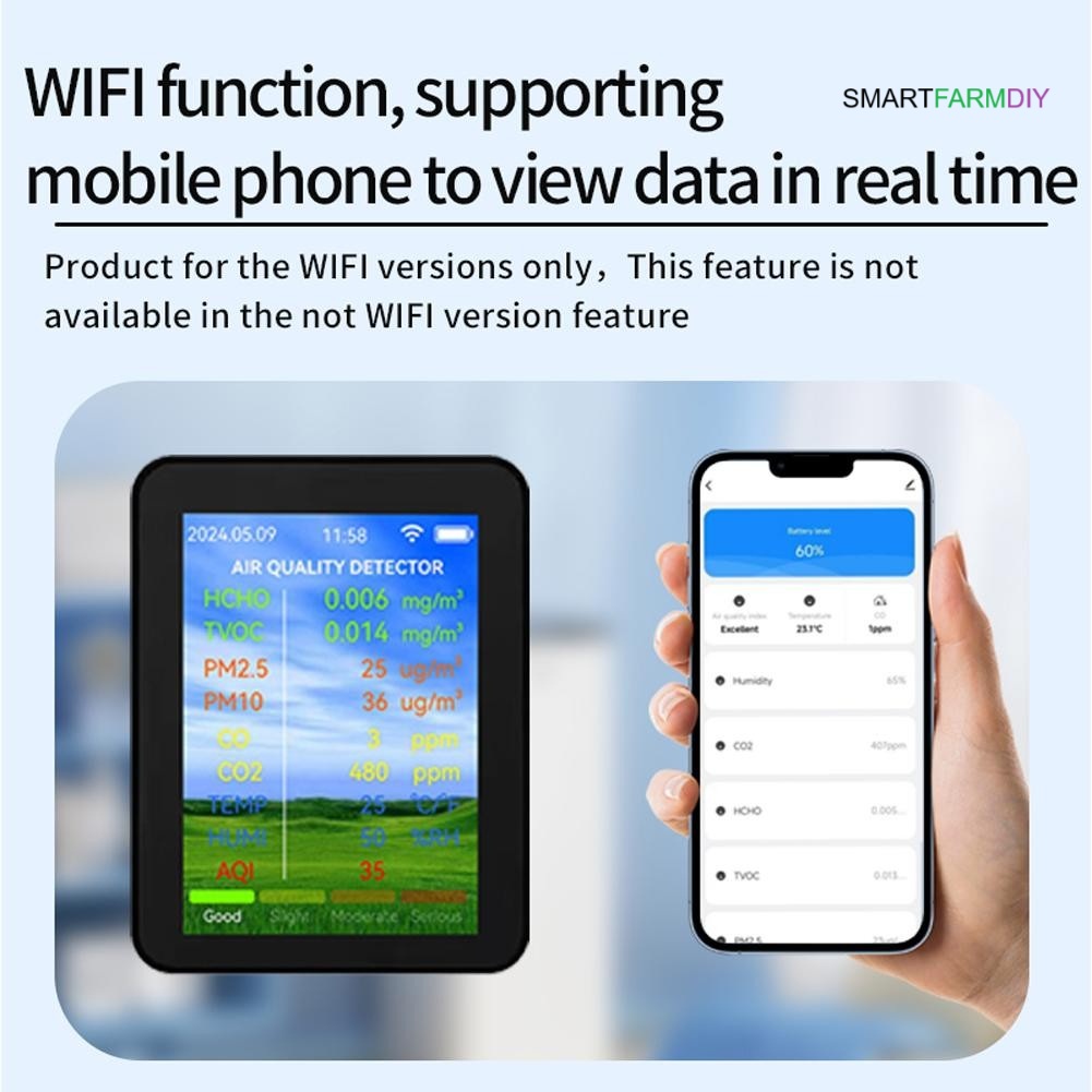 Air Quality testerTuya WiFi HCHO TVOC คาร์บอนมอนอกไซด์ CO2 PM2.5 PM10