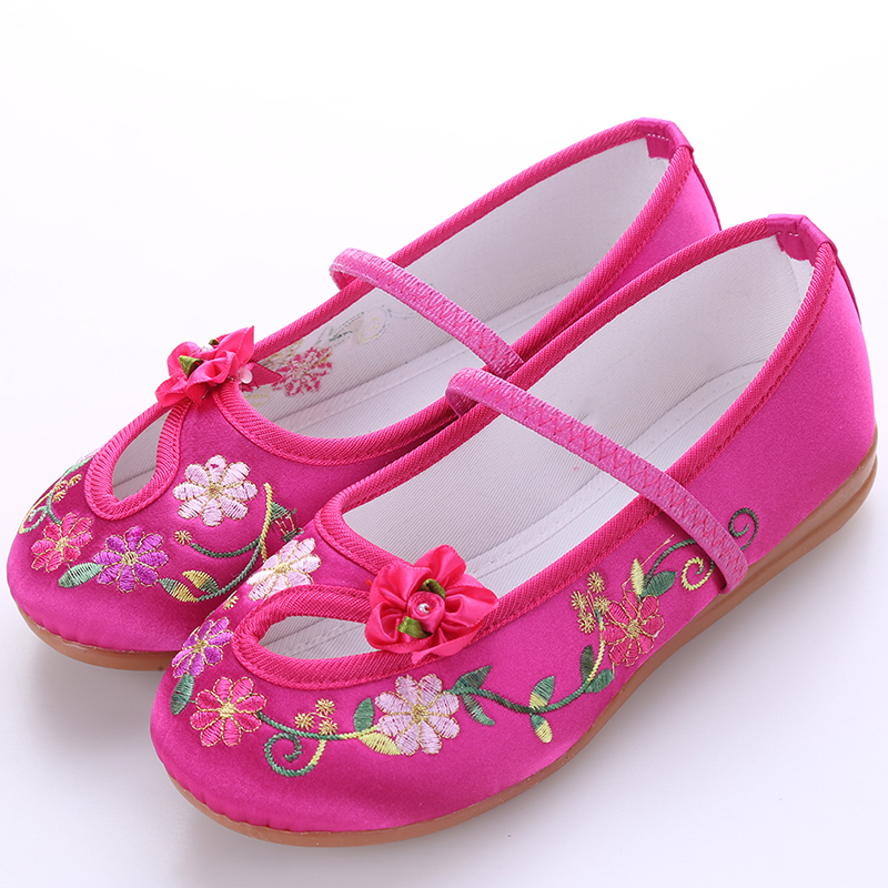 รองเท้าเด็ก สไตล์จีน ลายดอกสีแดง