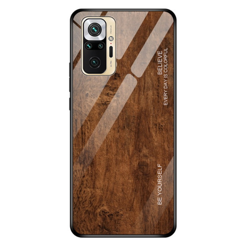 เคส Redmi Note 10 4G #เคสฝาหลังกระจกลายผิวไม้ Case Hard Tempered glass Wood grain protect Back Cover