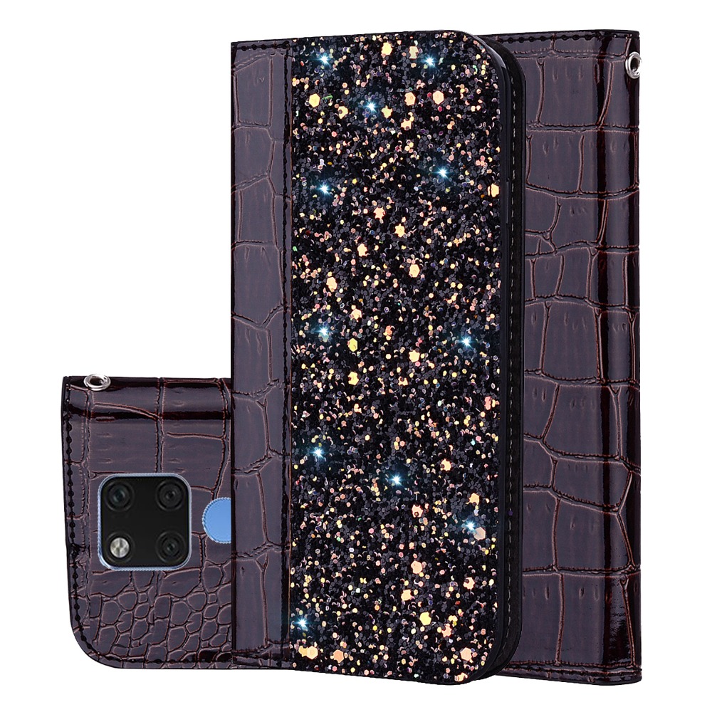 Case Huawei Mate 20 X #เคสฝาพับหนัง PU ลายหนังจระเข้ Crocquile Texture Glittery Sequins Splicing มีช่องใส่การ์ด
