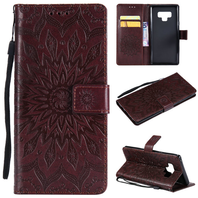 เคส Samsung Galaxy Note 9 #เคสฝาพับพิมพ์ลาย Imprint Sunflower PU Leather