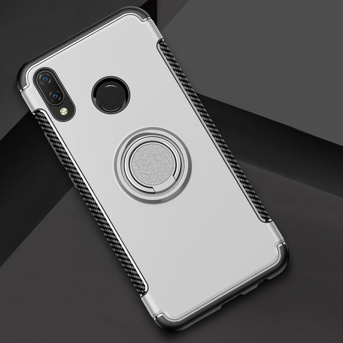 Case Huawei nova 3 #เคสฝาหลังขอบ Carbon Fiber Texture TPU มีแหวนสวมนิ้ว