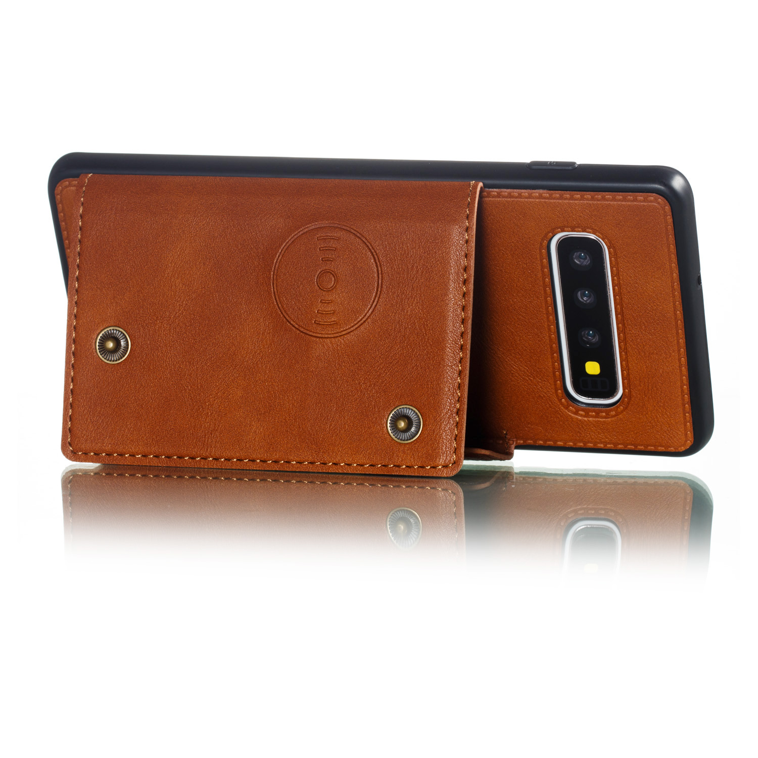 เคส Samsung Galaxy S10+ #เคสฝาหลัง TPU เคลือบหนัง PU มีที่เก็บบัตร PU Leather Coated TPU Card Holder Magnetic Kickstand สีดำ (พร้อมส่ง)