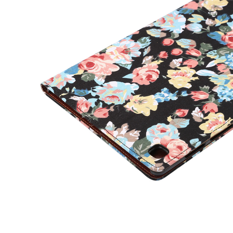 Case Samsung Galaxy Tab S5e SM-T720 / T725 #เคสฝาพับแบบกระเป๋าสตางค์หนัง PU ผิวผ้าลายดอกไม้ Flower Cloth Skin PU Leather Wallet