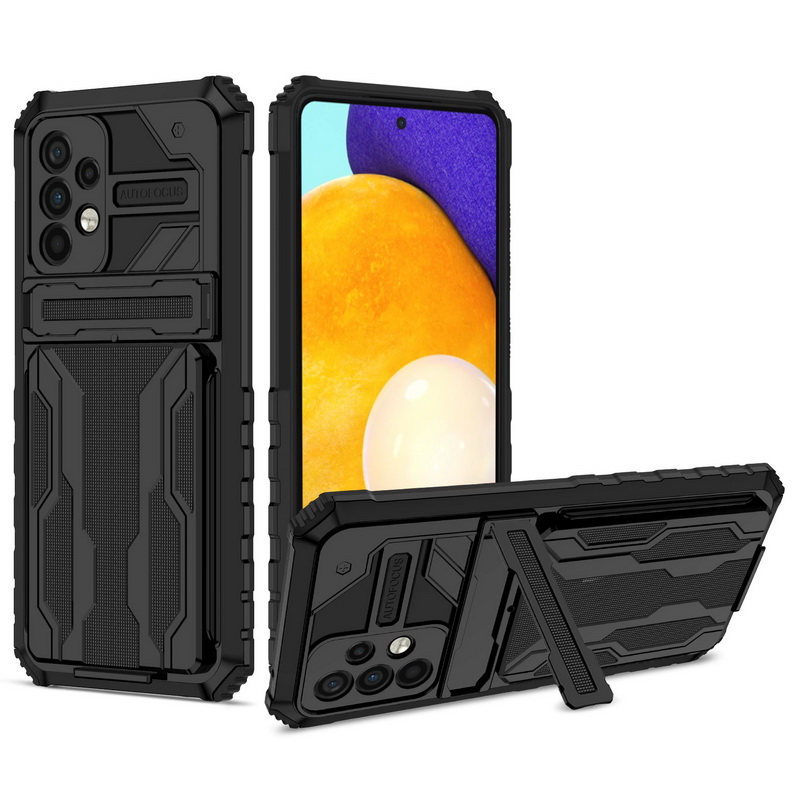 เคส Samsung Galaxy A72 / A72 5G#เคสฝาหลังพลาสติกไฮบริดกันกระแทกมีช่องเก็บบัตร TPU Anti Shock Card Slot Shell Armor Case
