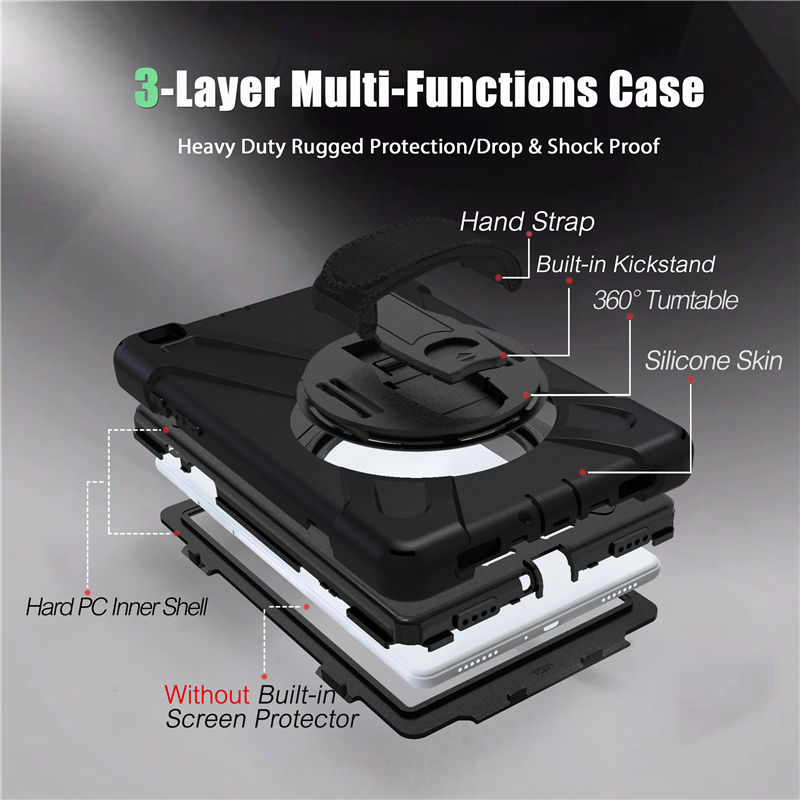 เคส Samsung Galaxy Tab A 8.0 (2019) SM-T290 SM-T295 SM-T297 #เคสฝาหลังกันกระแทก X-Shape 360 Degree Rotary Kickstand PC + Silicone มีสายคล้องมือ มีสายคล้องคอ