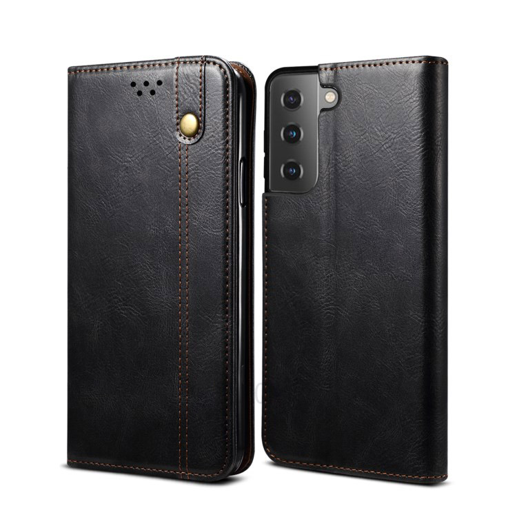 เคส Samsung Galaxy S21 #เคสแบบฝาพับหนัง PU ผิวหนังม้า Waxy Crazy Horse Texture TPU + PU Leather Case Cover