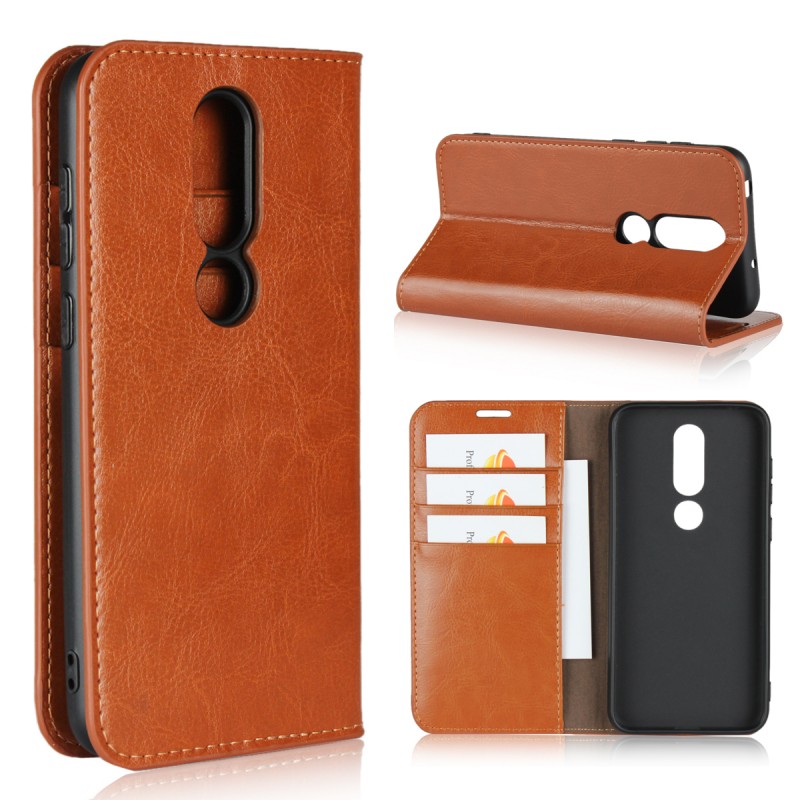 Case Nokia 6.1 Plus / X6 (2018) #เคสฝาพับแบบกระเป๋าสตางค์คุณภาพดี Crazy Horse Genuine Leather Cover