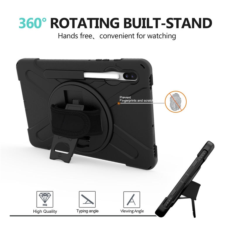 เคส Samsung Galaxy Tab S7 11นิ้ว T870 T875 #เคสฝาหลังกันกระแทก X-Shape 360 Degree Rotary Kickstand PC + Silicone มีสายคล้องมือ มีสายสะพายคล้องไหล่