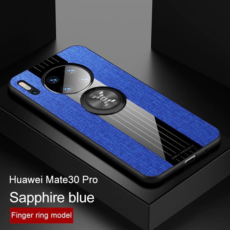 Case Huawei Mate 30 Pro #เคสฝาหลังเคลือบผ้าเนื้อมีแหวนสวมนิ้ว TPU ไฮบริด+อะคริลิ + แหวนโลหะ
