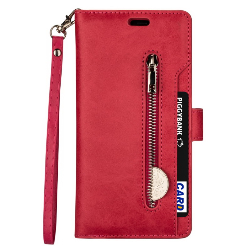 เคส Samsung Galaxy S22 Ultra 5G #เคสฝาพับแบบกระเป๋าสตางค์ช่องใส่บัตรหลายช่อง Multi-slot Wallet Zippered Leather พร้อมสายคล้อง