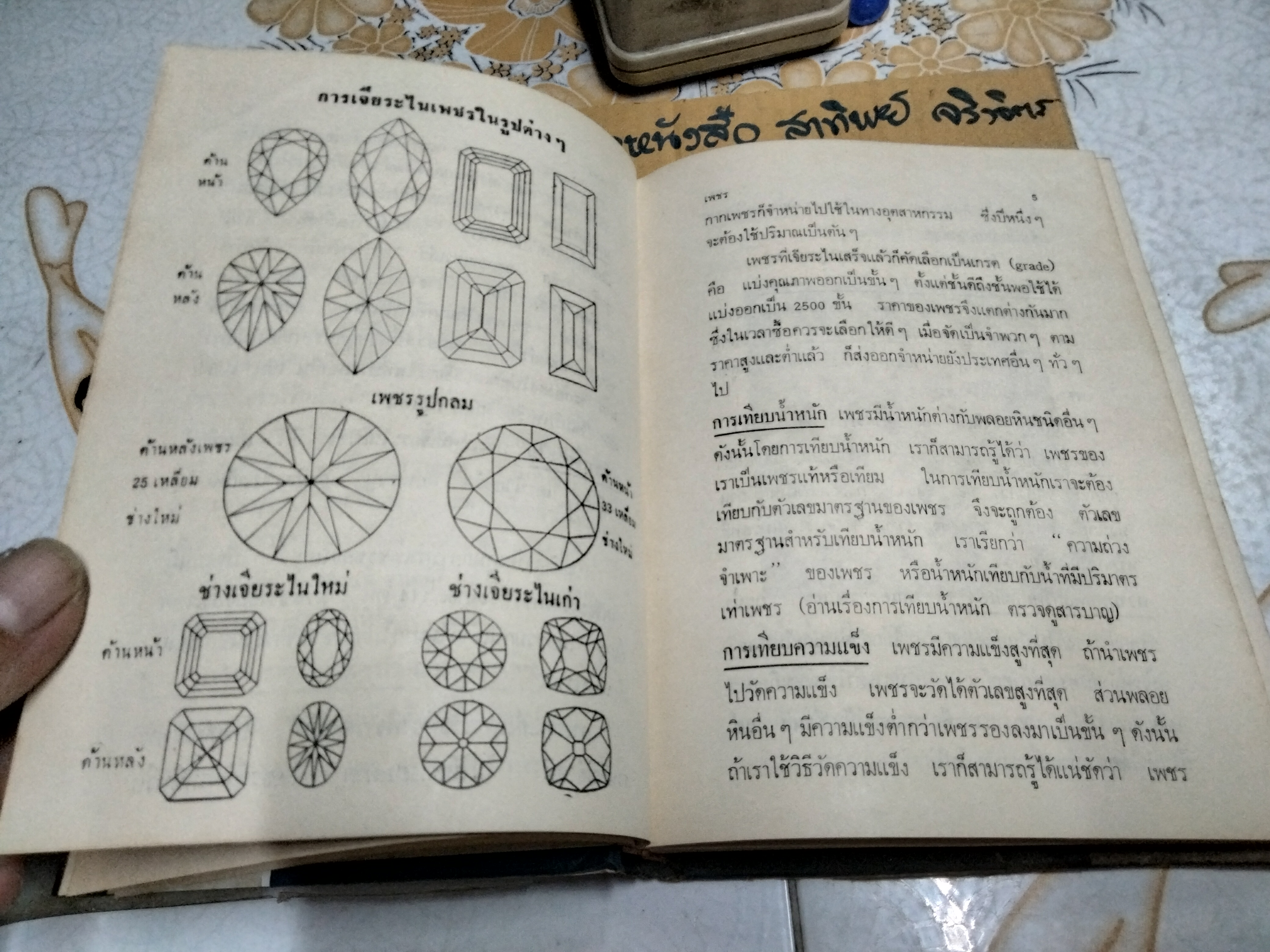 หนังสือ พิจารณา-พิสูจน์ เพชร พลอย ไข่มุก แท้-เทียม เรียบเรียงโดย ป.เหมชะญาติ ฉบับพิมพ์ พ.ศ. 2520