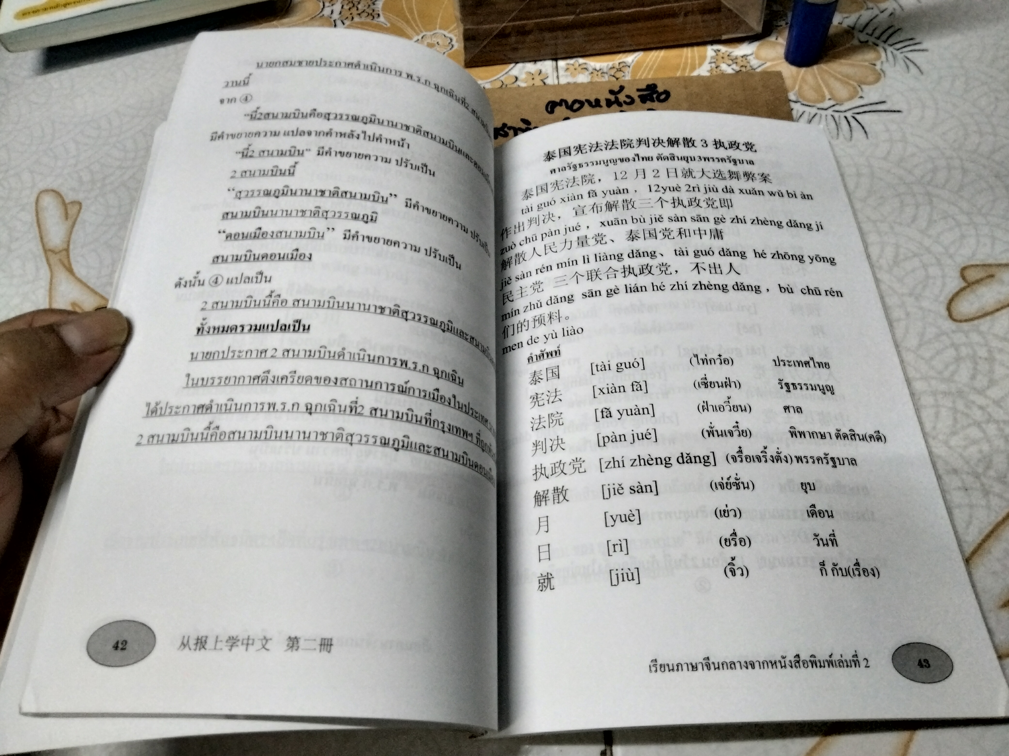 เรียนภาษาจีนกลาง จากหนังสือพิมพ์ เล่ม 2 โดย ชาตรี แซ่บ้าง สนพ.ปัญญาชน จัดพิมพ์ พ.ศ.2552