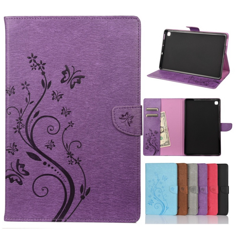 เคส Samsung Galaxy Tab A7 Lite 8.7" (T220,T225) #เคสฝาพับแบบกระเป๋าสตางค์ลายผีเสื้อลายดอกไม้