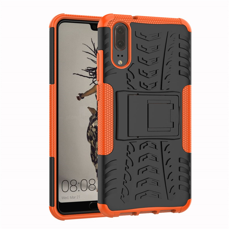 Case Huawei P20 #เคสฝาหลังกันลื่น Cool Tyre Pattern Kickstand (PC + TPU)