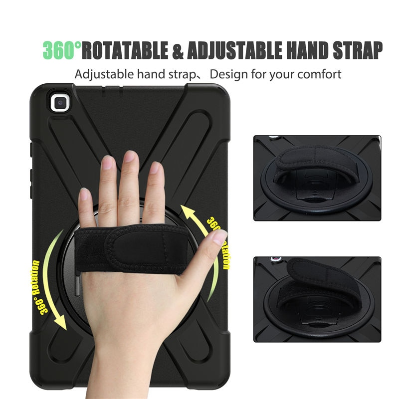 เคส Samsung Galaxy Tab A 8.0 (2019) SM-T290 SM-T295 SM-T297 #เคสฝาหลังกันกระแทก X-Shape 360 Degree Rotary Kickstand PC + Silicone มีสายคล้องมือ มีสายคล้องคอ