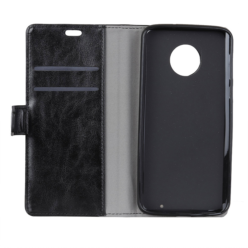 เคส Moto G6 Plus #เคสฝาพับหนัง PU ผิวหนังม้า Crazy Horse Grain Leather